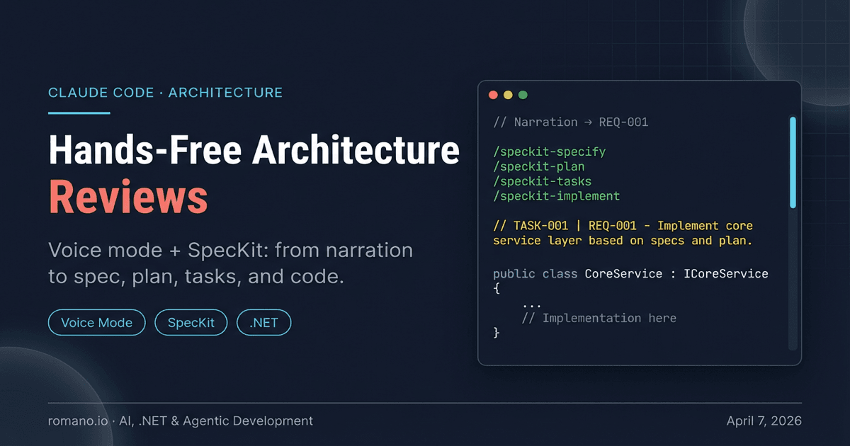 Hands-Free Architecture Reviews: How I Use Voice Mode and SpecKit for .NET Design Sessions